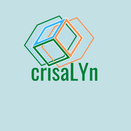 Three boxes in green, orange, light blue color. With crisaLYn text.
