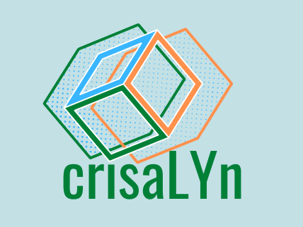 Three boxes in green, orange, light blue color. With crisaLYn text.